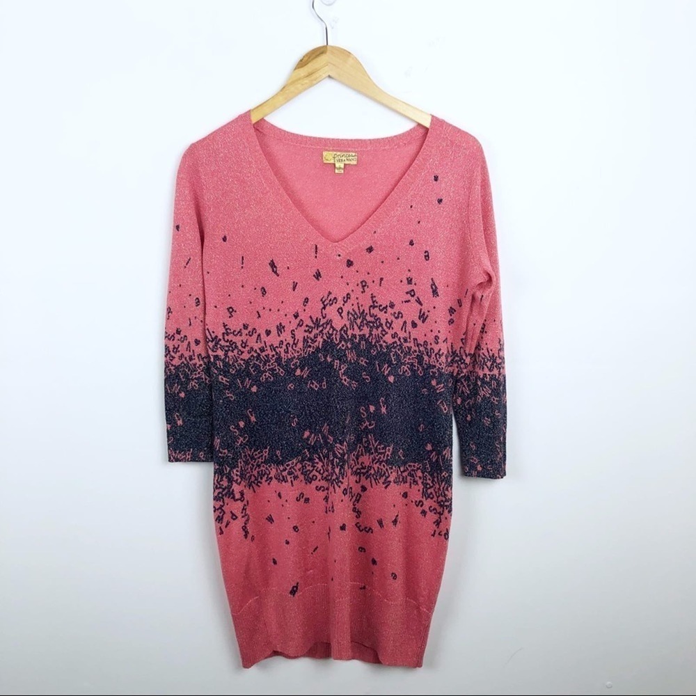 Princess Vera Wang Pullover Sweater Dress Pink falling letter graphic design  S